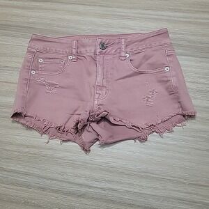 American Eagle Outfitters Pink Distressed Cut Off Denim Shorts Womens Size 2